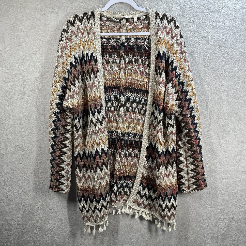 Soft Surroundings Claire Oversized Cardigan Size S Open Front Fringe Boho Hippie